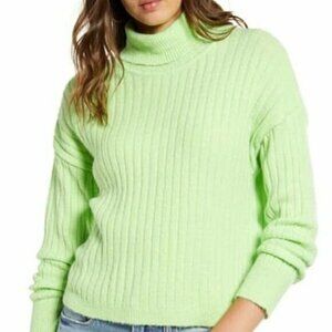 NWT Love By Design Ribbed Turtle-Neck Sweater Neon Green Women's Size Medium